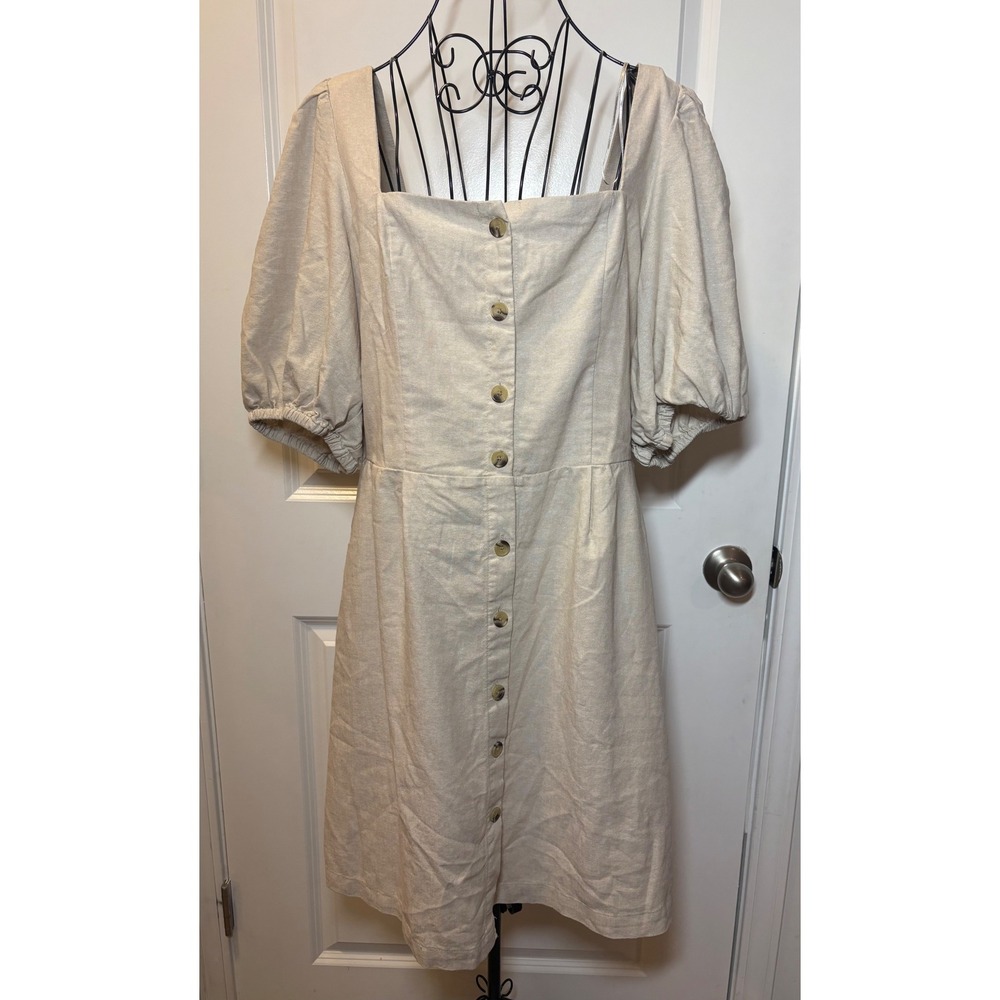 Old Navy NWT Linen Blend Puff Sleeve Button Front Mini Dress Beige‎ - XL Tall